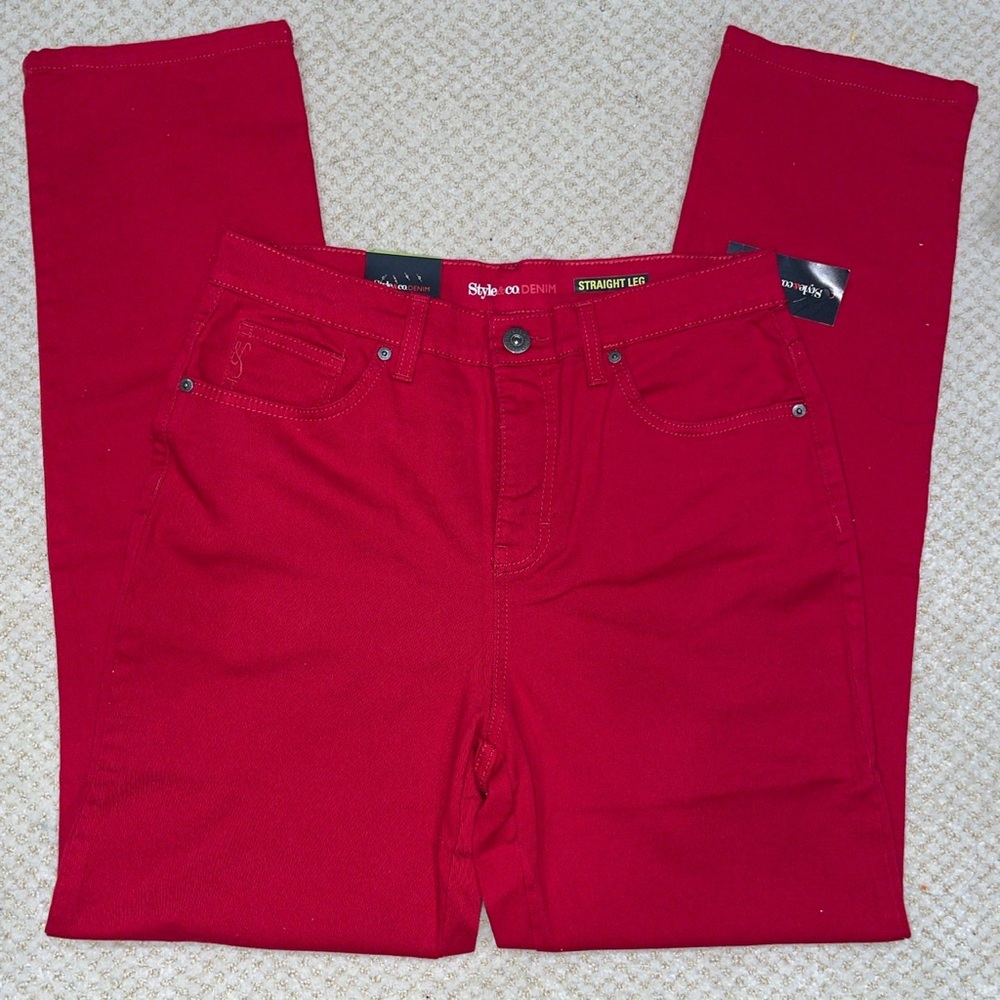 NWT Style&Co Red straight leg high waisted jeans